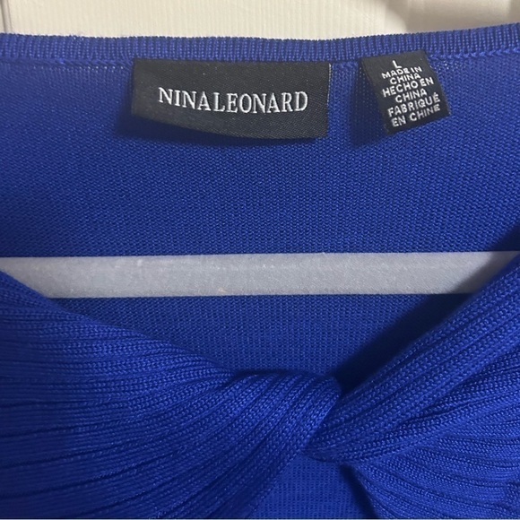 Nina Leonard Sweater Dress Women’s Deep Sapphire V-Neck Ribbed Large NWT - Picture 2 of 6